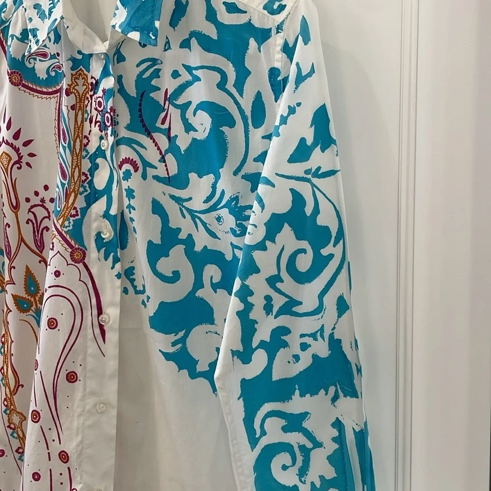 ETRO Made in Italy Turquoise/Magenta White Blouse. GORGEOUS!! Like New! Size 42 - Picture 4 of 9